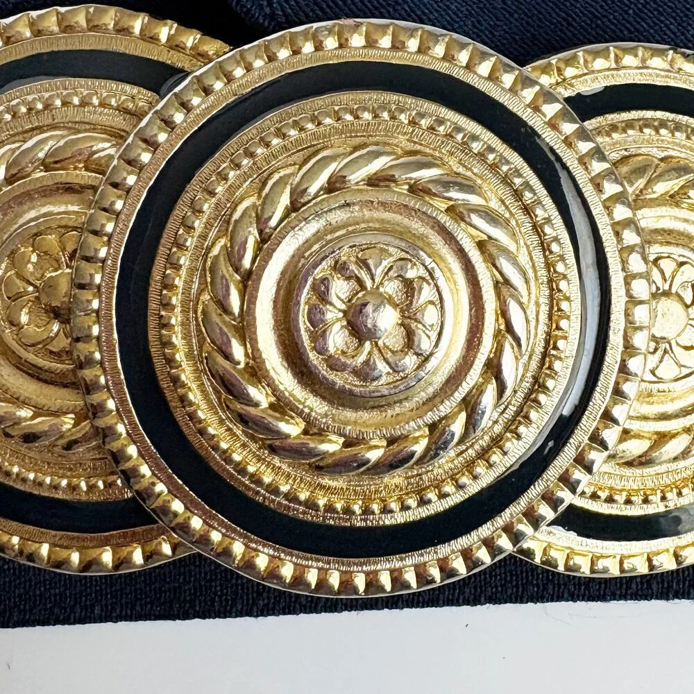 Nan Lewis Wide Belt Oversized Gold Medallion + Navy Stretch Strap